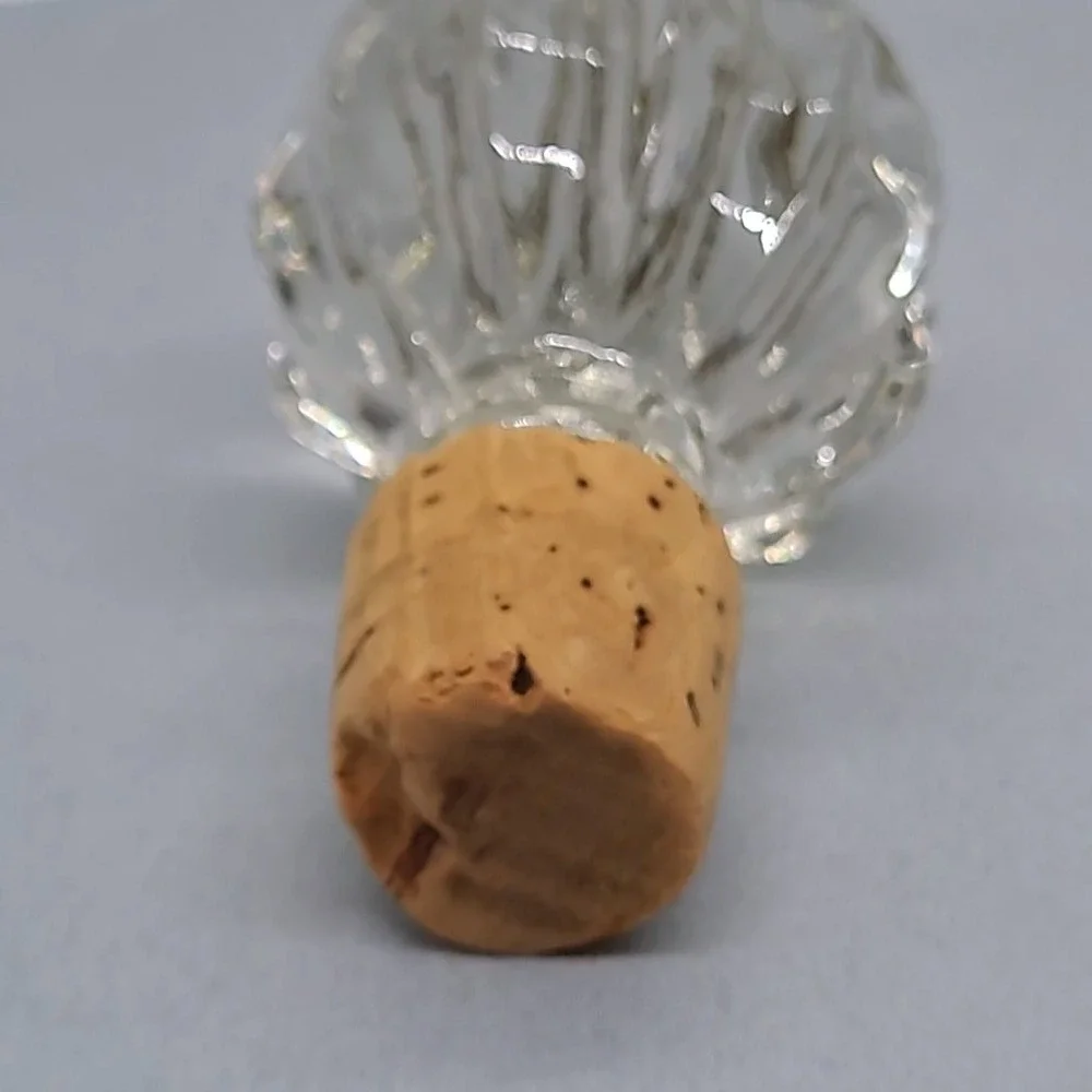Vintage Glass Bottle Stopper Clear Ribbed Round Replacement Cork Top 3 Inch